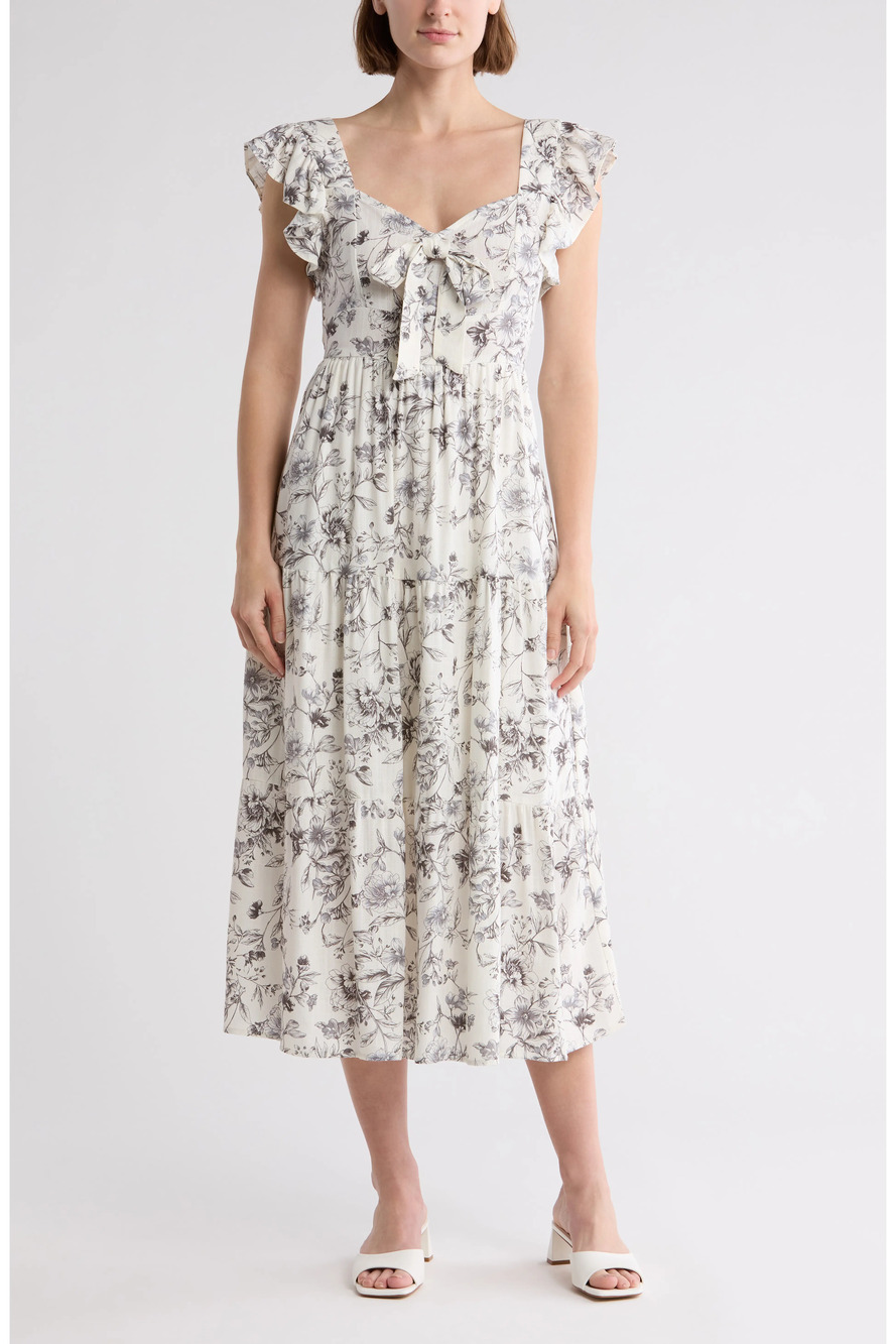 New Smocked Bow Detail Midi Dress